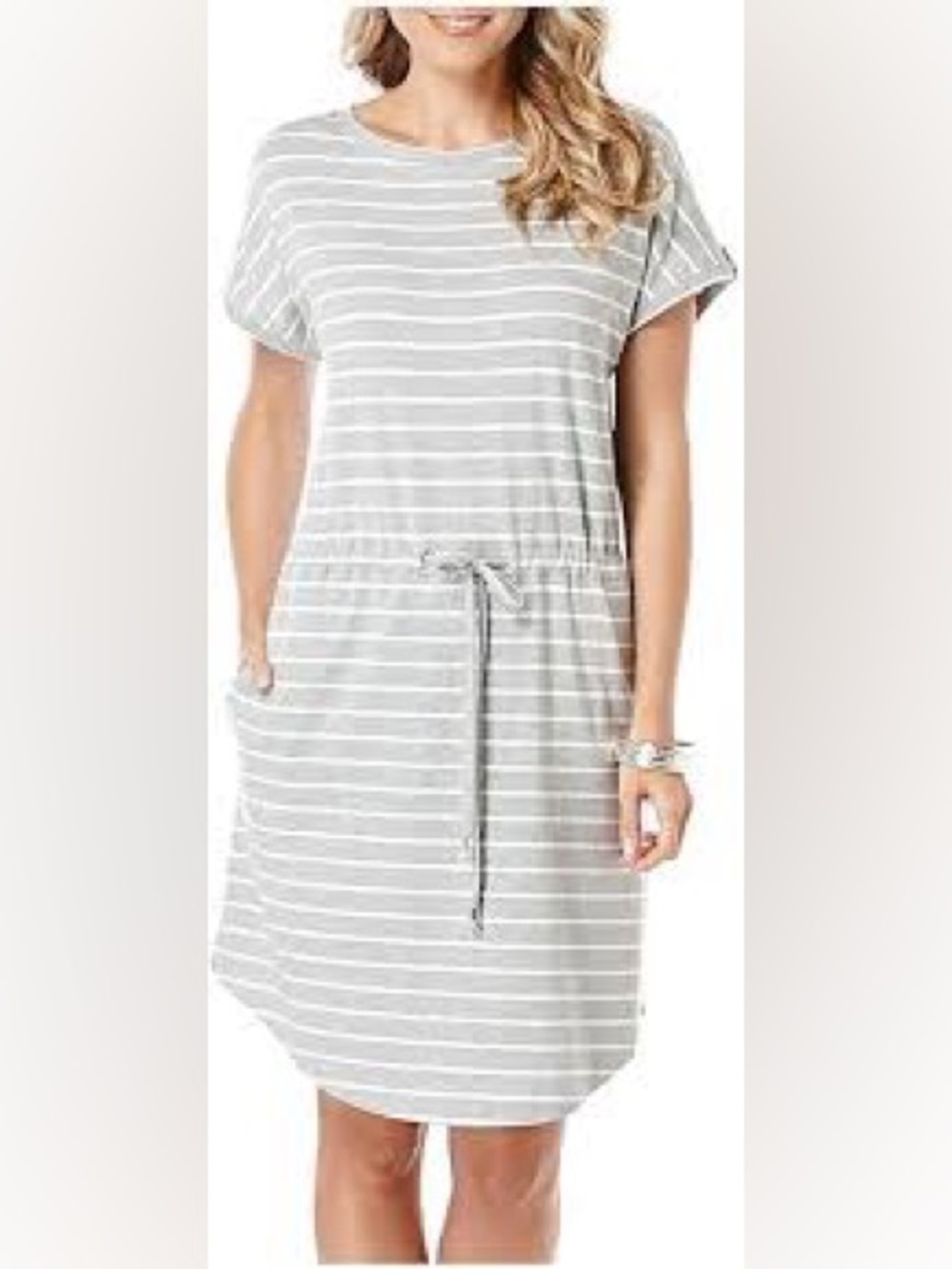 Rafaella short sleeve drawstring waist dress in light heather grey